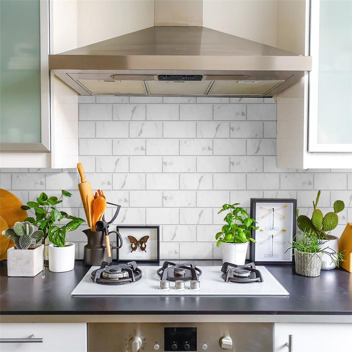 SomerTile - Classico Carrara - 3" x 6" Ceramic Tile - Glossy Kitchen Install