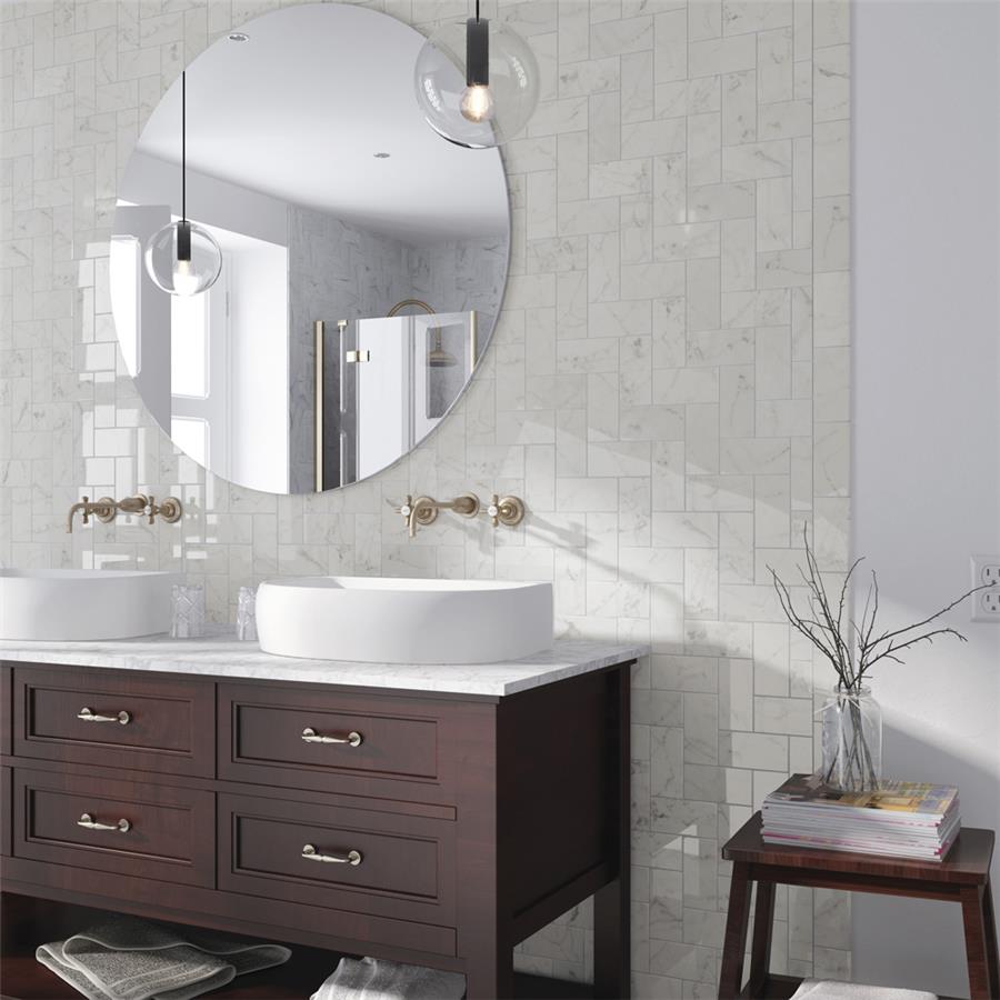 SomerTile - Classico Carrara - 3&quot; x 6&quot; Ceramic Tile - Glossy Bathroom Install