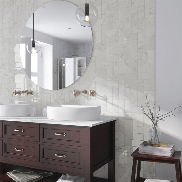 SomerTile - Classico Carrara - 3" x 6" Ceramic Tile - Glossy Bathroom Install