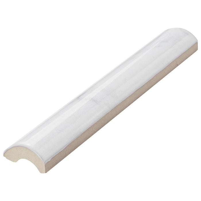 SomerTile - Classico Carrara - 1 1/4" x 6" Ceramic Pencil Bullnose - Glossy Angled View 2