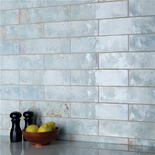 SomerTile - Biarritz 3" x 12" Ceramic Wall Tile - Blue Wall Install