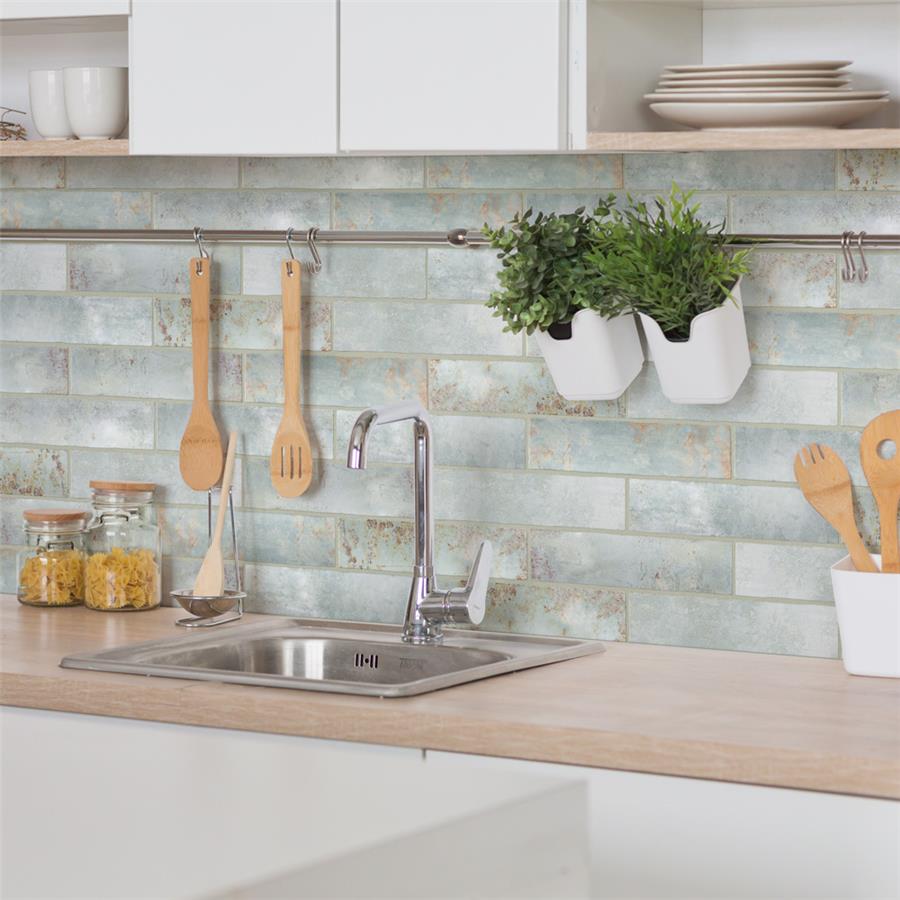 SomerTile - Biarritz 3&quot; x 12&quot; Ceramic Wall Tile - Green Wall Install