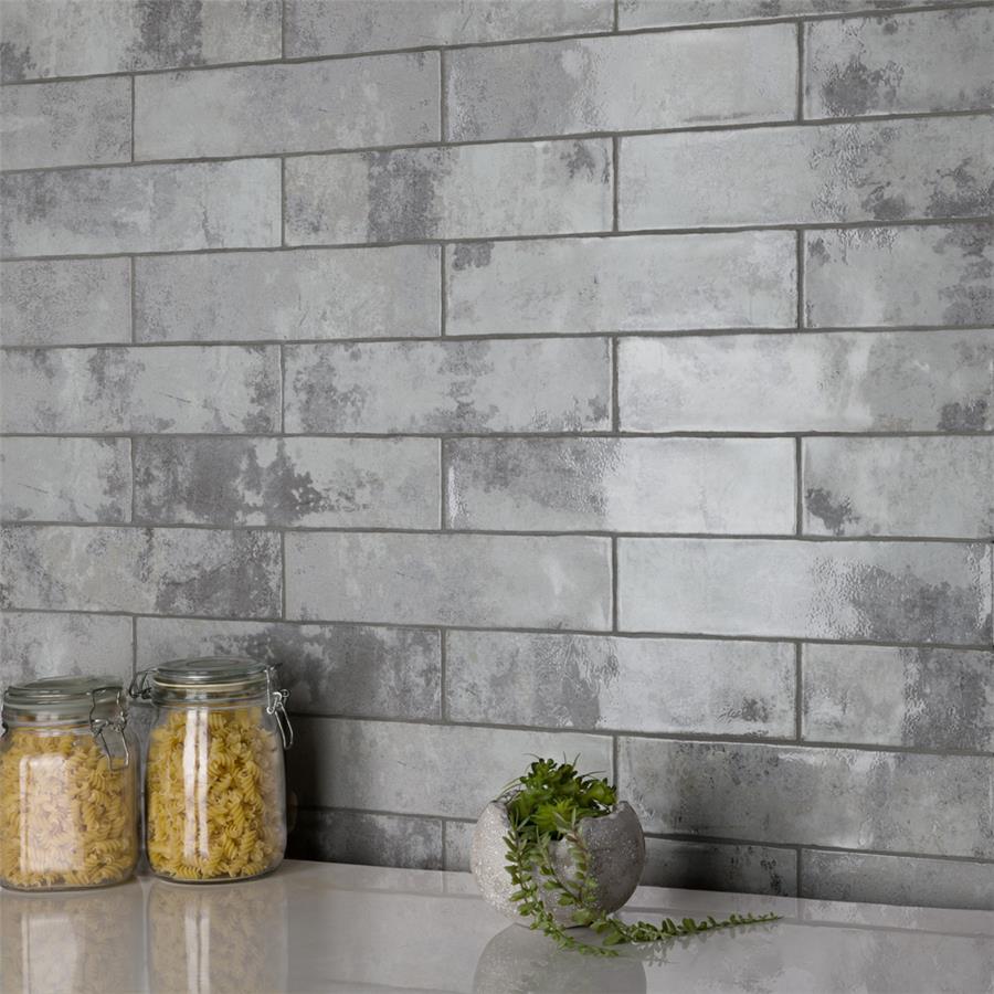 SomerTile - Biarritz 3&quot; x 12&quot; Ceramic Wall Tile - Grey Wall Install