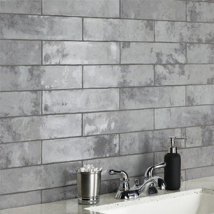 SomerTile - Biarritz 3" x 12" Ceramic Wall Tile - Grey Room Scene