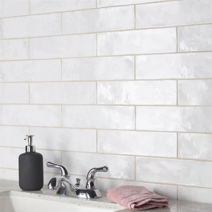SomerTile - Biarritz 3" x 12" Ceramic Wall Tile - White Wall Install