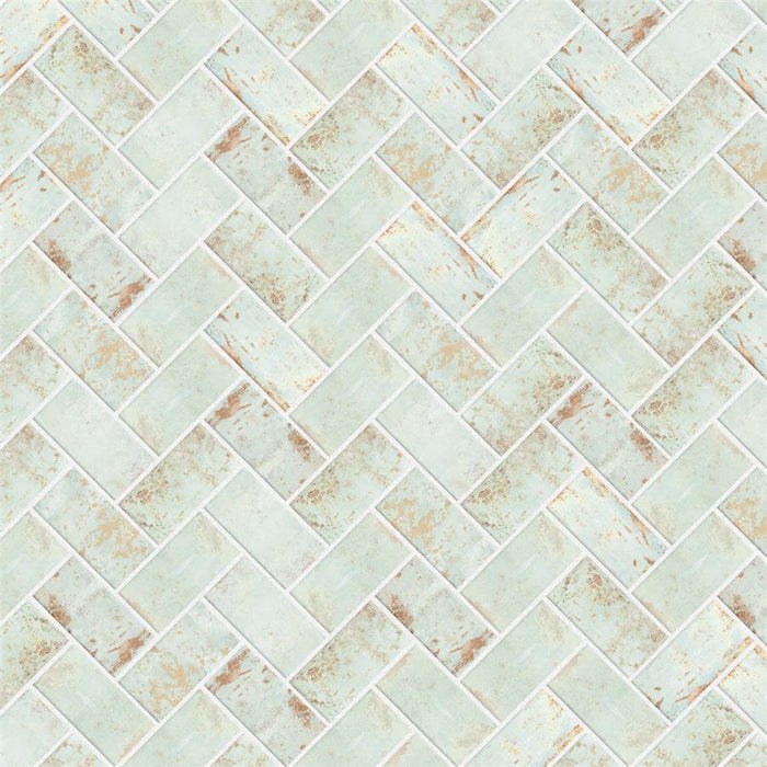 SomerTile - Biarritz 3" x 6" Ceramic Wall Tile - Green Herringbtone Install