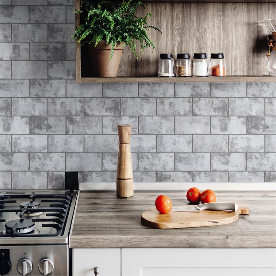 SomerTile - Biarritz 3&quot; x 6&quot; Ceramic Wall Tile - Grey Kitchen Install