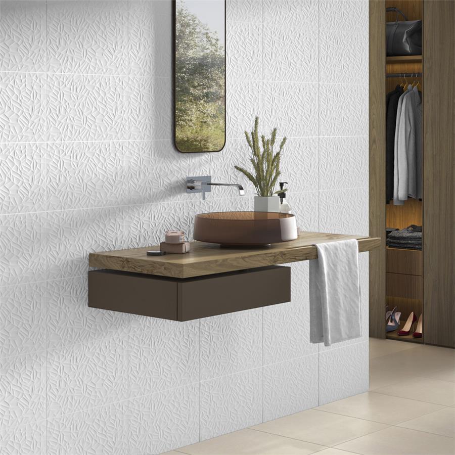 SomerTile - More Petal Wall Tile - Glossy White Bathroom Install