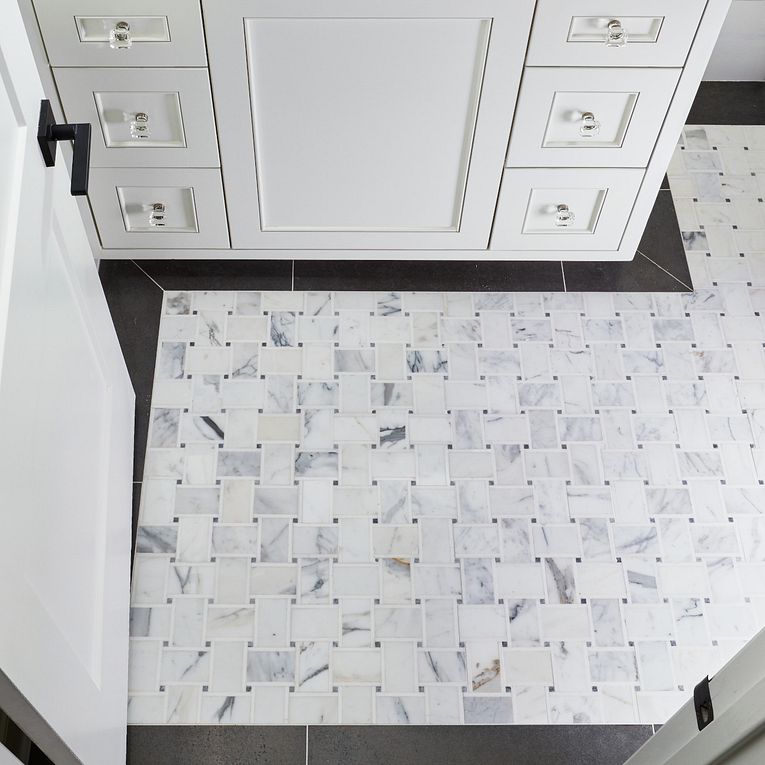 Arizona Tile - Basketweave Series - Marble Mosaic - Bianco floor installation