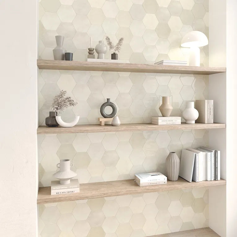 Arizona Tile - Spark Series - 6" x 7" Ceramic Hex Tile - Glossy Ivory