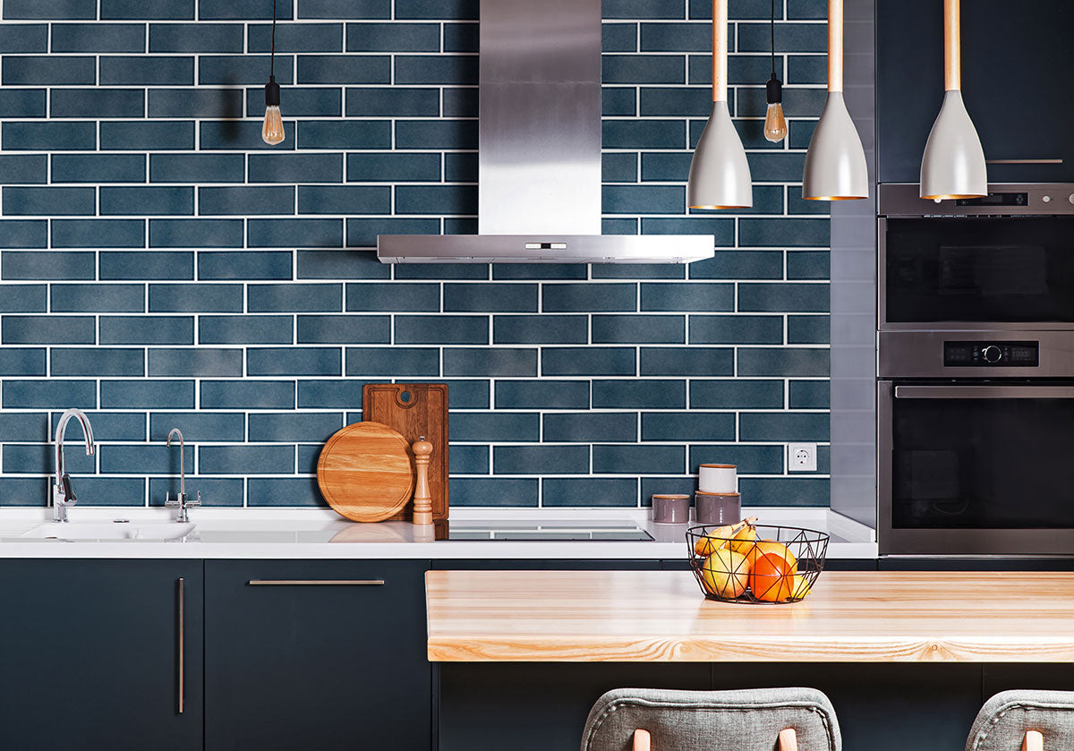 MSI - Highland Park - 4 in. x 12 in. Bay Blue Subway Tile Installed