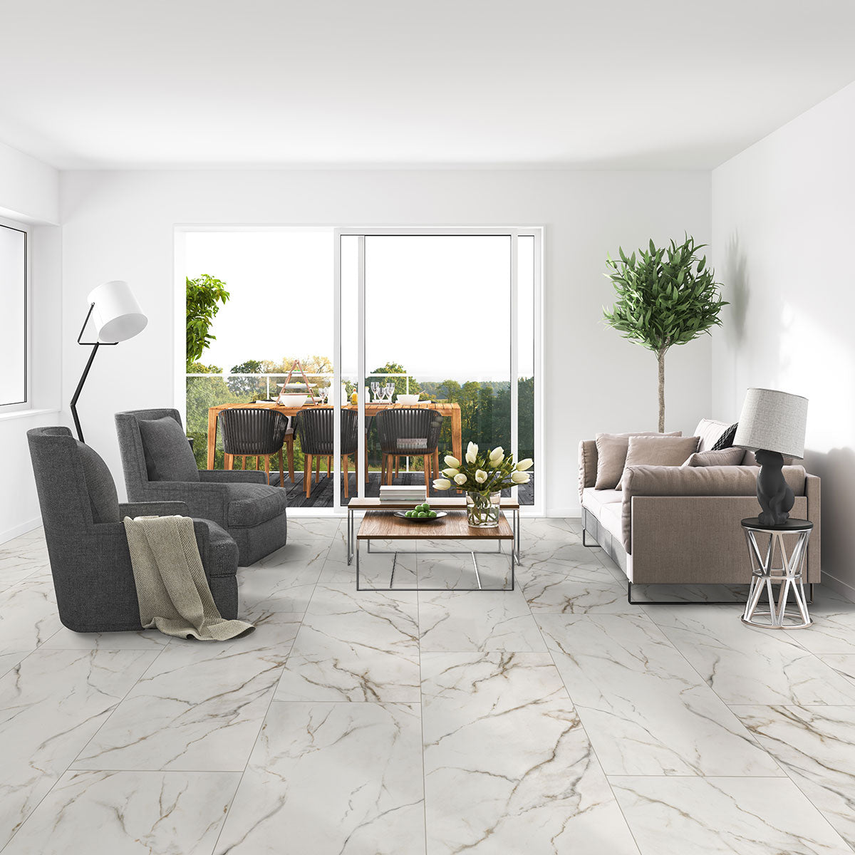 MSI - Kaya 24 in. x 48 in. Porcelain Tile - Calacatta Lucca Polished Installed