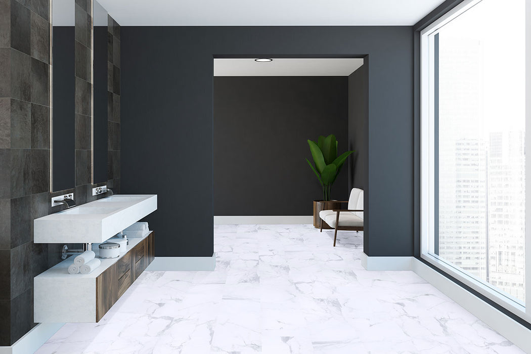 MSI - Trecento Collection - 12 in. x 24 in. Luxury Vinyl - Calacatta Legend - Bathroom Install