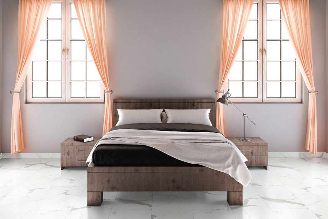 MSI - Trecento Collection - 12 in. x 24 in. Luxury Vinyl - Calacatta Marbello - Bedroom Install