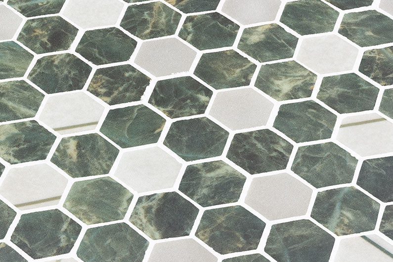 Bellagio - Aragon Hills Collection Glass Hex Mosaic - Lodge Clover