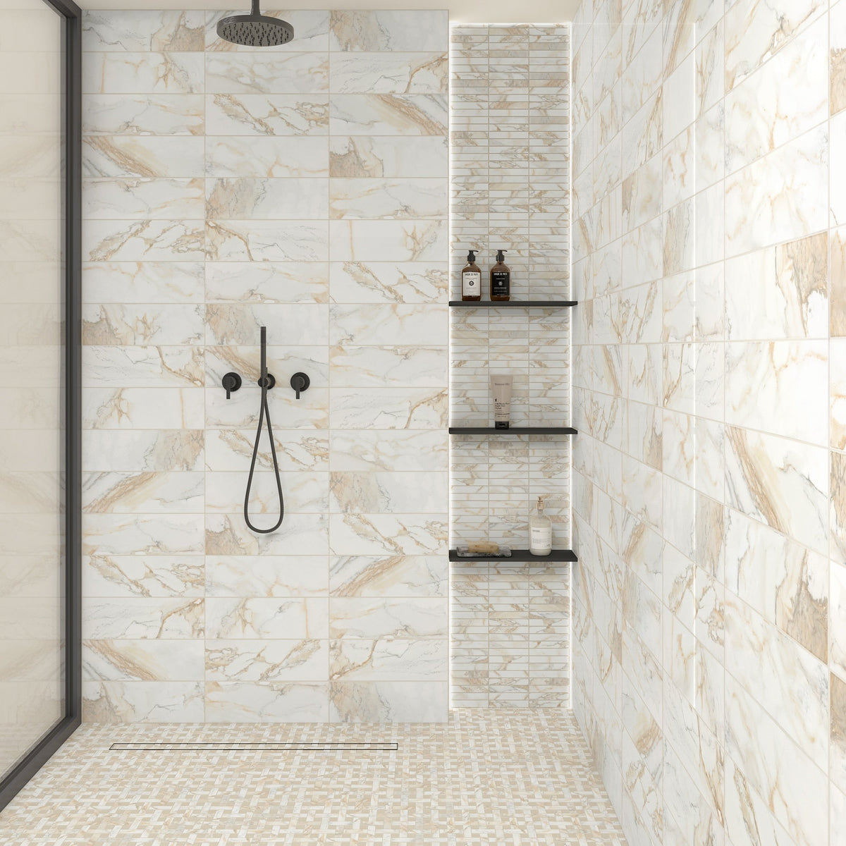 Daltile - Divinium 6 in. x 18 in. Porcelain Wall Tile - Nova bathroom wall installation