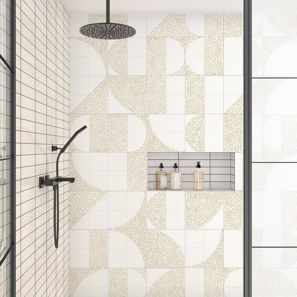 Daltile - Pebble Oasis Natural Stone Mosaic - Art Deco - Icicle shower installation