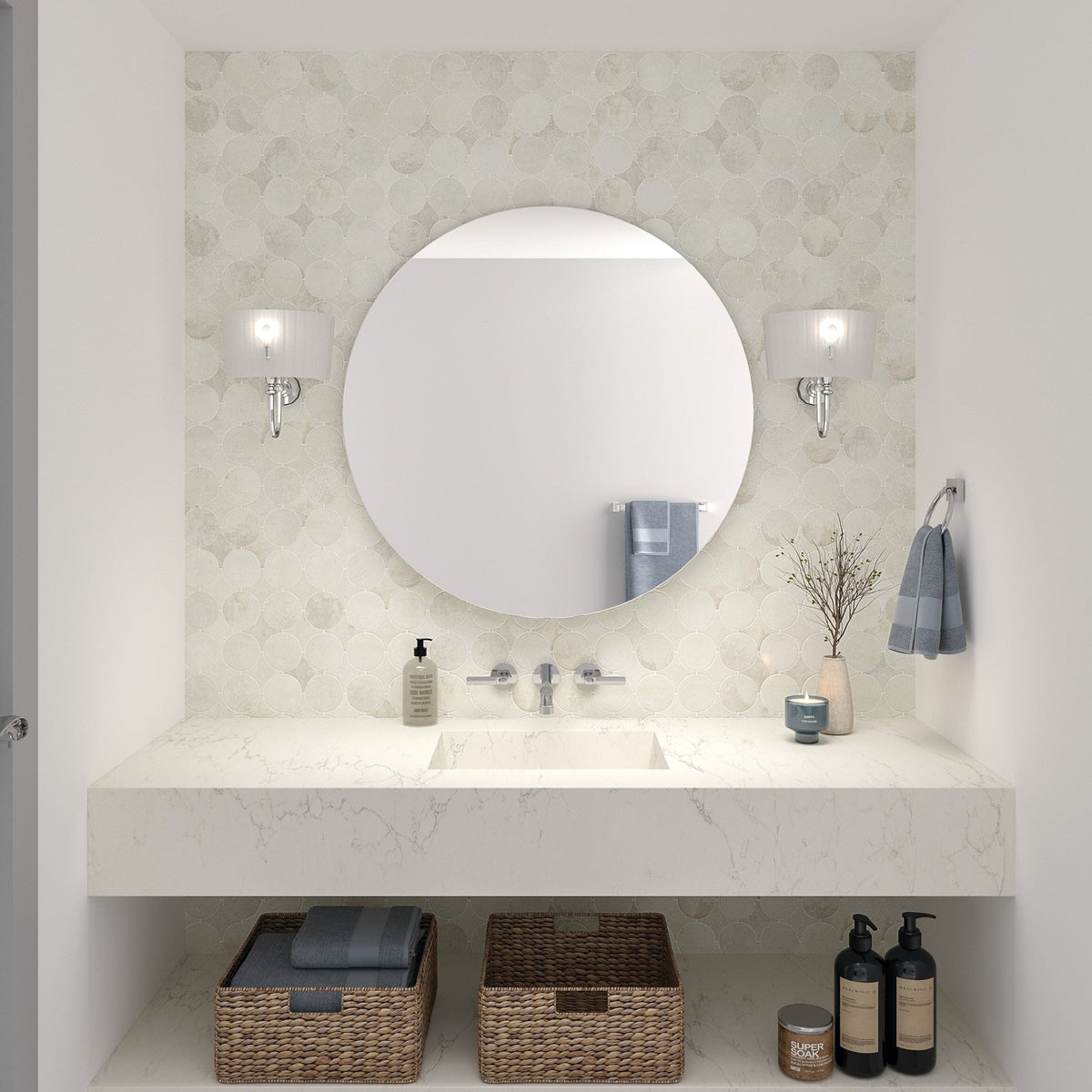 Daltile - Rekindle Colorbody Porcelain Canvas Dot Mosaic - White wall installation