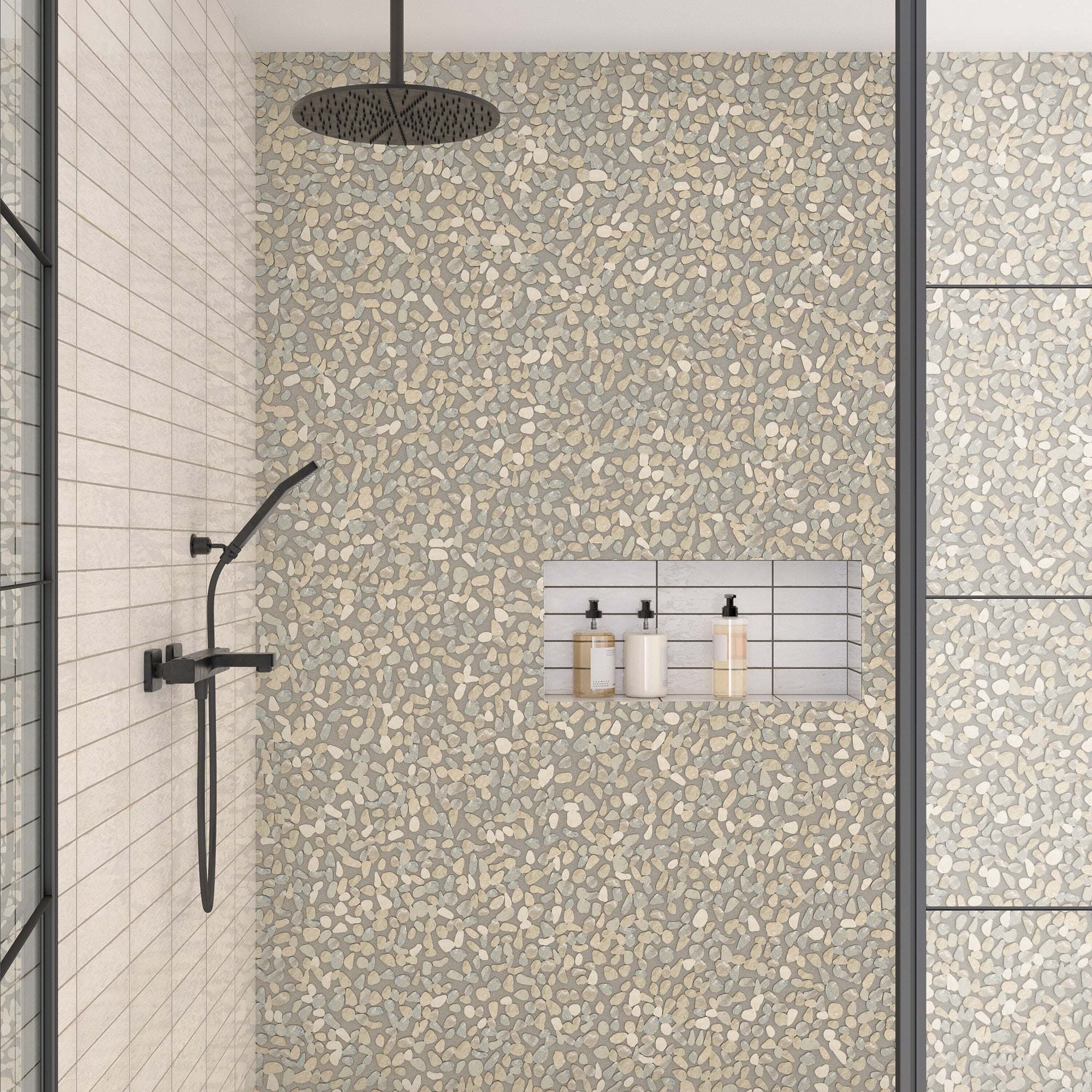 Daltile - Pebble Oasis Natural Stone Mosaic - Flat Pebble - Coal