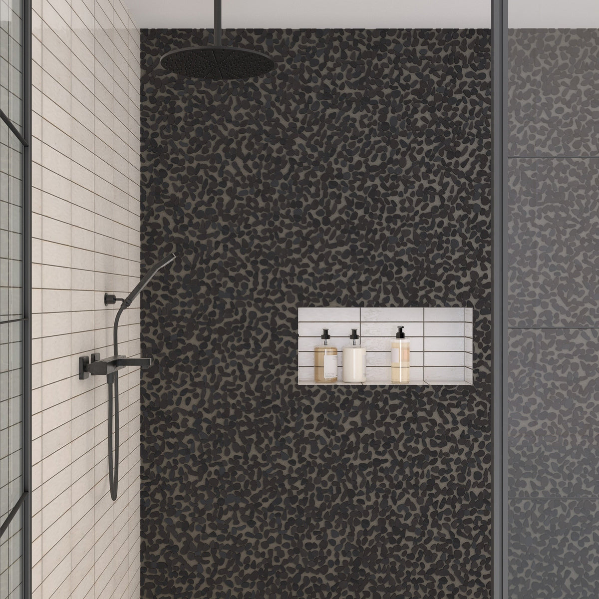 Daltile - Pebble Oasis Natural Stone Mosaic - Flat Pebble - Stark shower installation