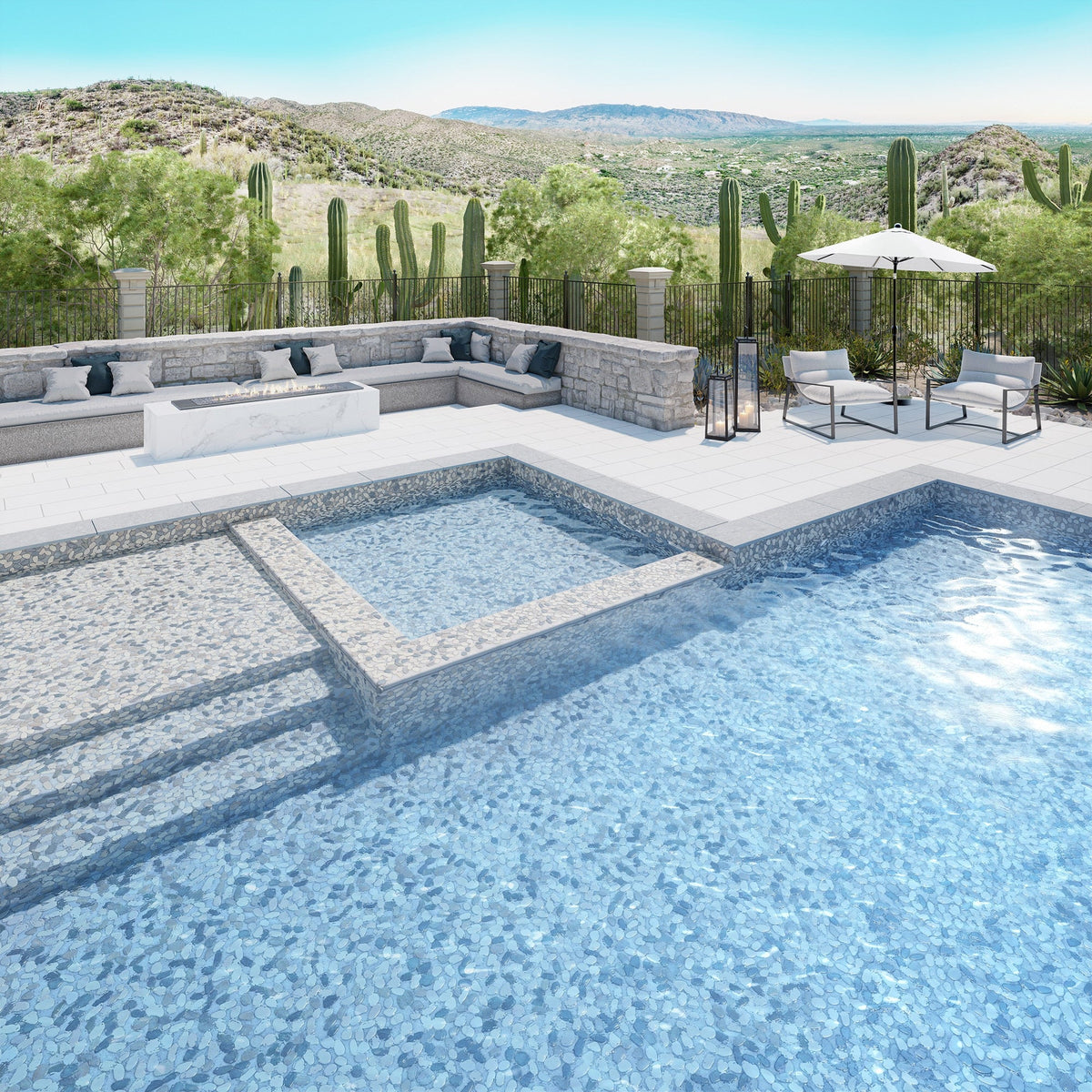 Daltile - Pebble Oasis Natural Stone Mosaic - Flat Pebble - Harbor pool installation