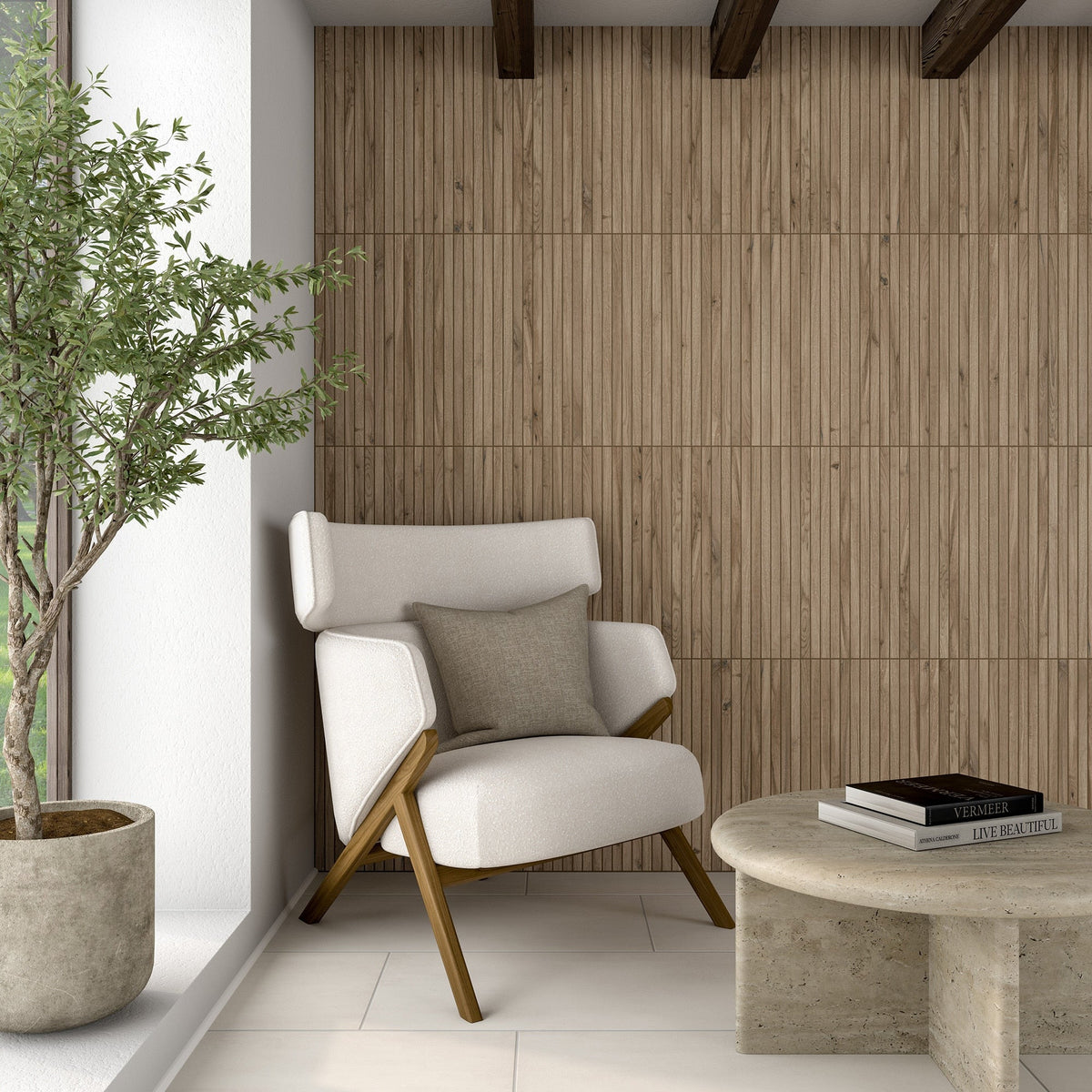 Daltile - Acreage 1 in. x 24 in. Stacked Porcelain Mosaic - Palomino wall installation