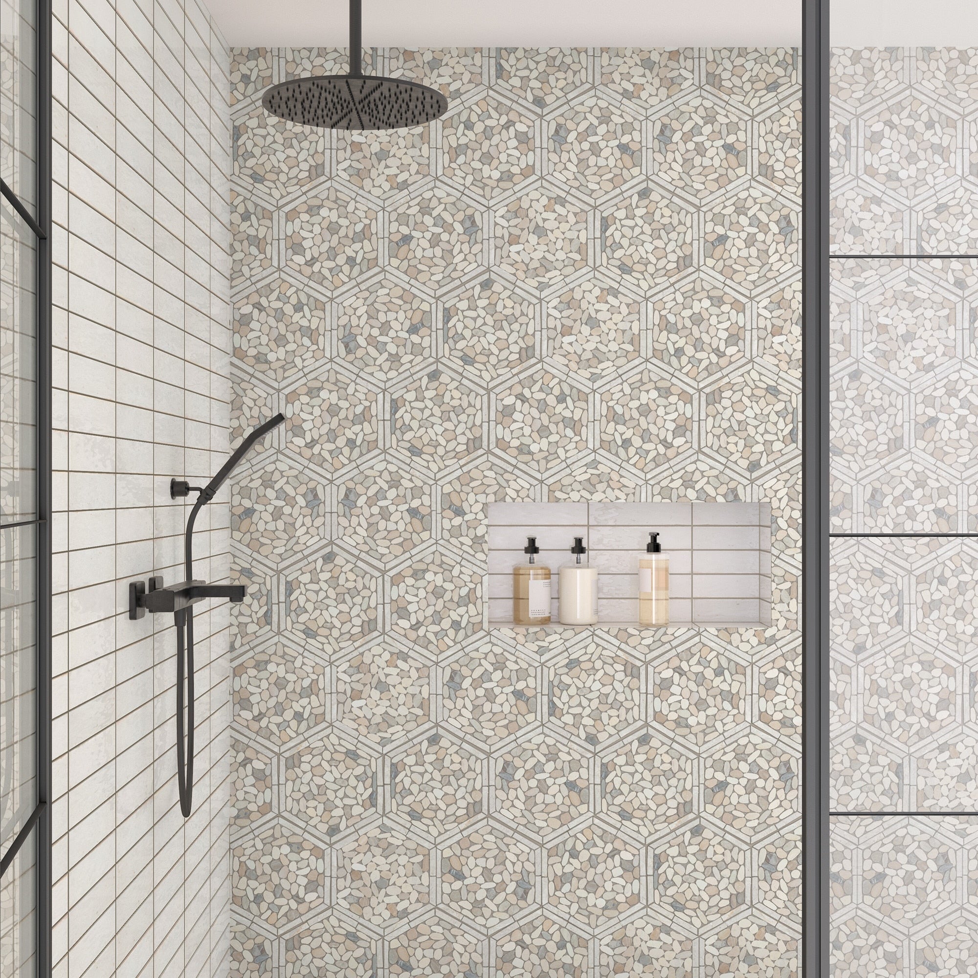 Daltile - Pebble Oasis Natural Stone Mosaic - Framed Hex - Seashell