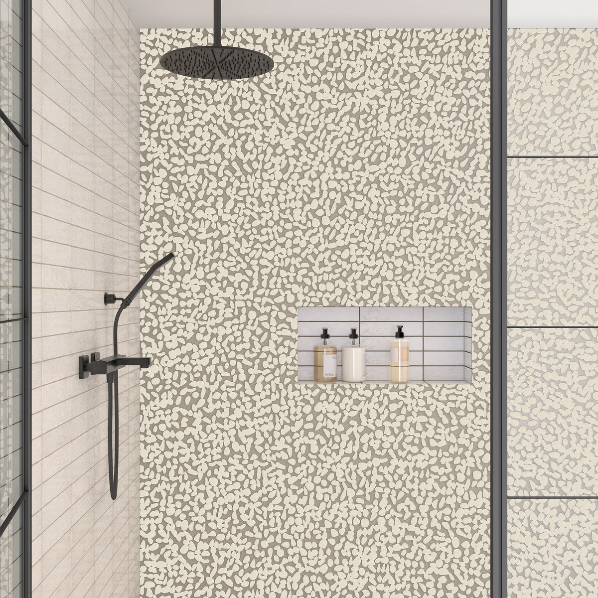 Daltile - Pebble Oasis Natural Stone Mosaic - Flat Pebble - Icicle shower installation