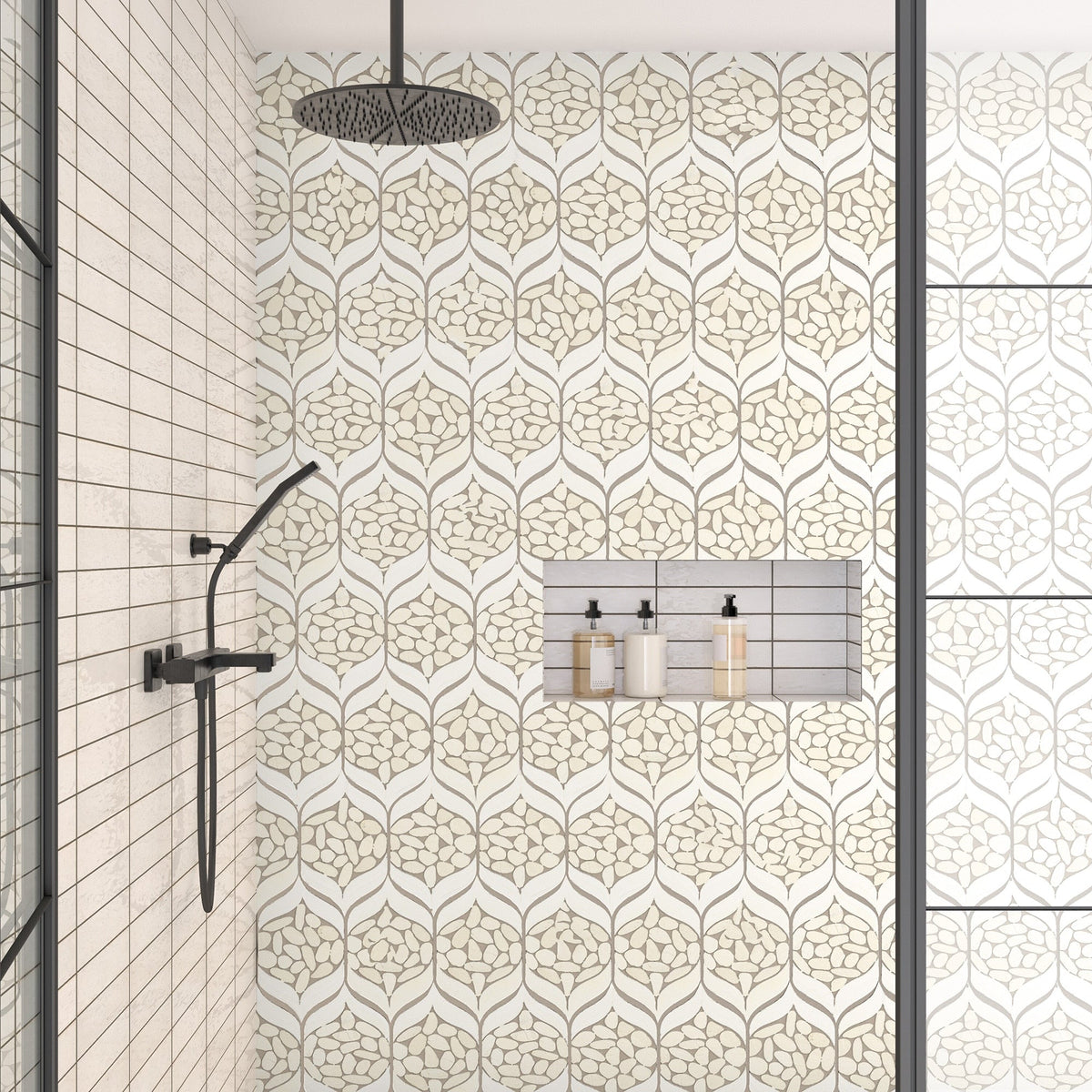 Daltile - Pebble Oasis Natural Stone Mosaic - Petal Pebble - Icicle shower installation