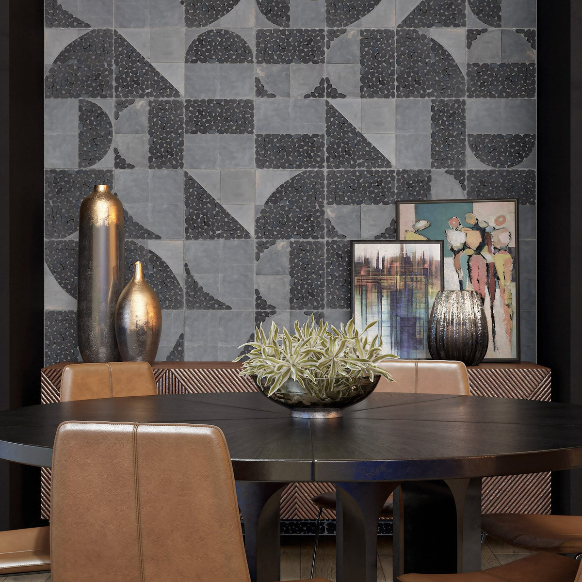 Daltile - Pebble Oasis Natural Stone Mosaic - Art Deco - Stark wall installation