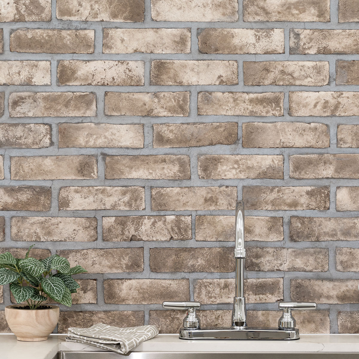 MSI - Brickstaks - 2.25 in. x 7.5 in. - Clay Brick Mosaic Tile - Doverton Gray Wall Install