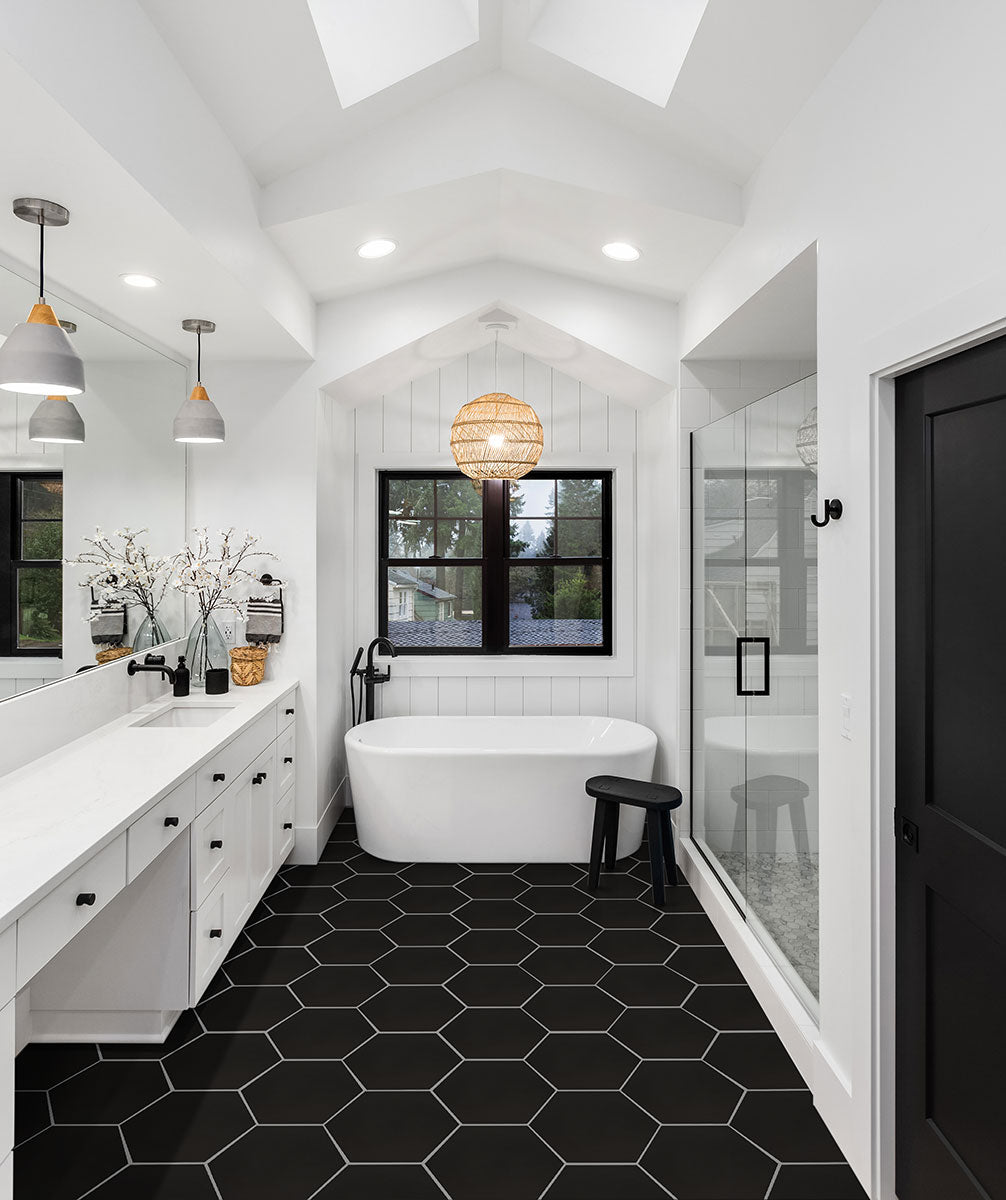MSI - Hexley Graphite Hexagon Tile - Matte Bathroom Install