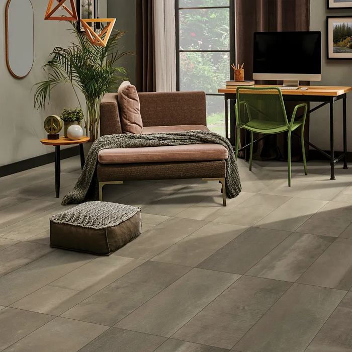 Arizona Tile - Reside USA Series - 12" x 24" Rectified Porcelain Tile - Brown floor installation