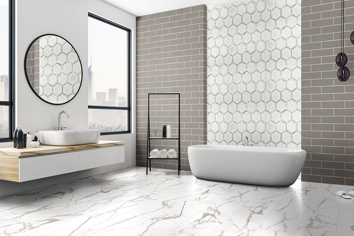 MSI - Savoy 12 in. x 24 in. Matte Porcelain Tile - Crema Bathroom Scene