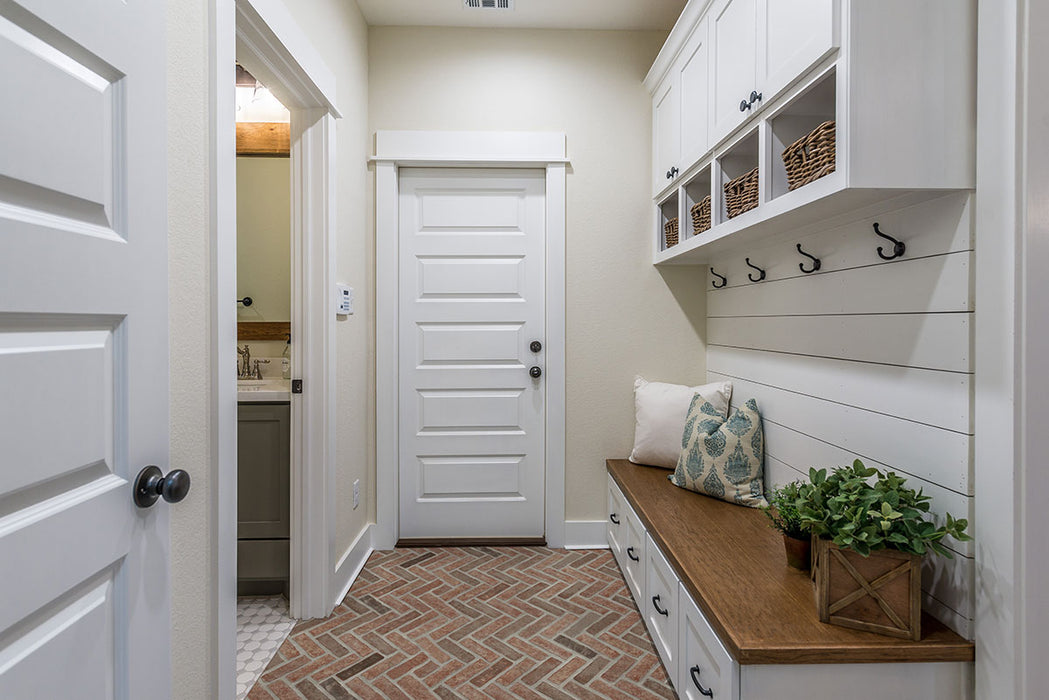 MSI - Brickstaks - 2.25 in. x 7.5 in. - Clay Brick Herringbone Tile - Noble Red Floor Install