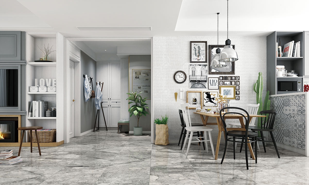 MSI - Kaya 12 in. x 24 in. Porcelain Tile - Onda Gray Polished Installed