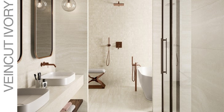 Cobsa - Tuscany Vein Cut Series 12 in. x 24 in. Matte Rectified Porcelain Tile - Ivory
