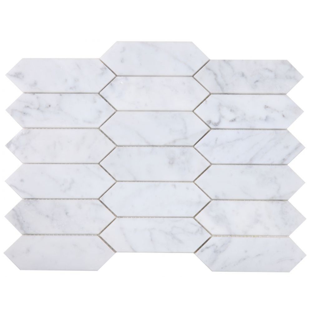 Elysium - Elongated Hex 11.75 in. x 15 in. Marble Mosaic - Carrara Honed