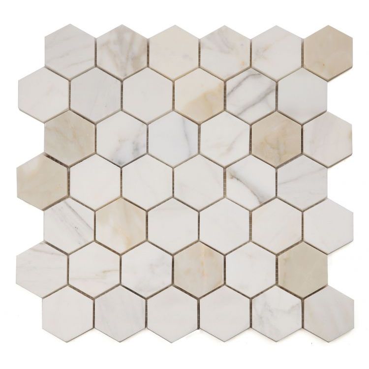 Elysium - Hexagon 2&quot; x 2&quot; Marble Mosaic - Calacatta Gold Honed