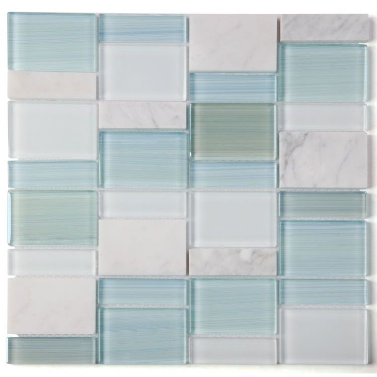 Elysium - Prime Blue New 11.75 in. x 11.75 in. Glass and Marble Mosaic