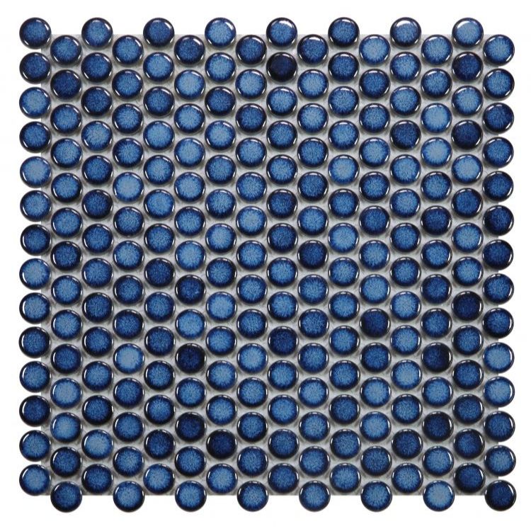 Elysium - Penny Round 11.5 in. x 11.5 in. Porcelain Mosaic - Blue