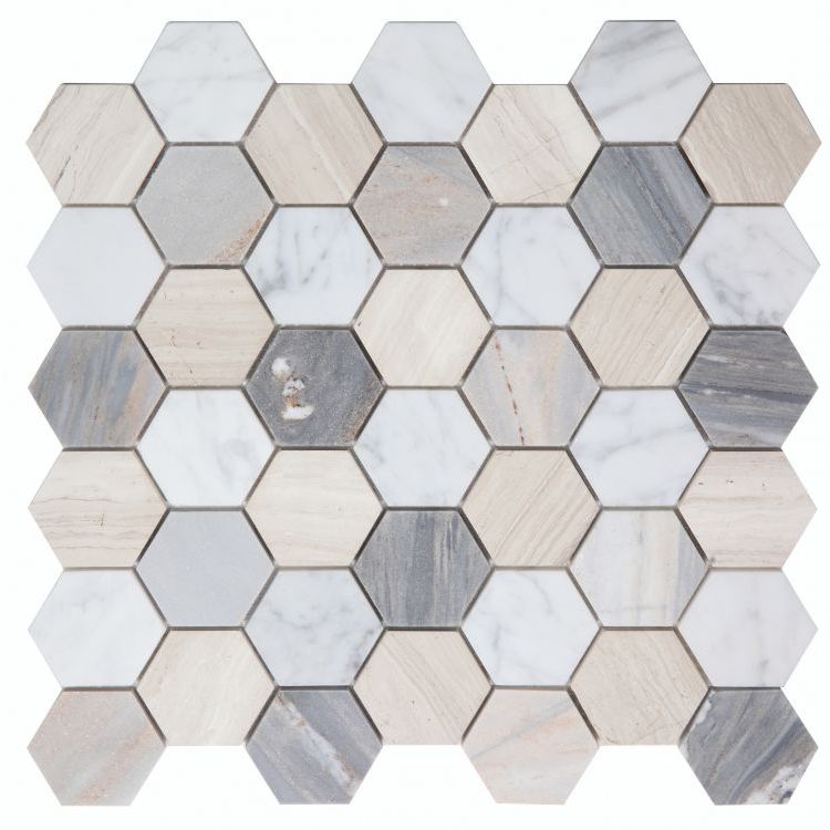 Elysium - Hexagon 2&quot; x 2&quot; Marble Mosaic - Blue