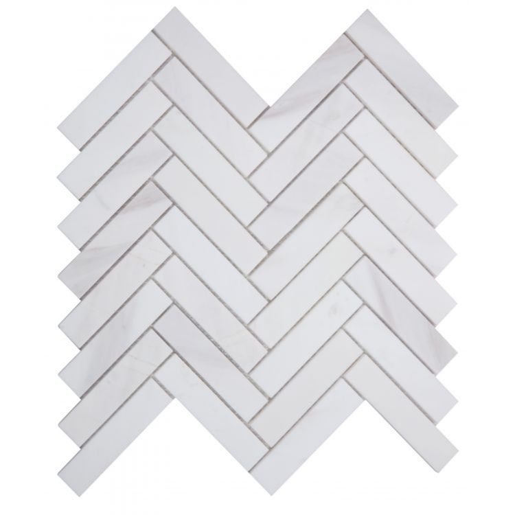 Elysium - Herringbone White 11.25 in. x 11.25 in. Marble Mosaic