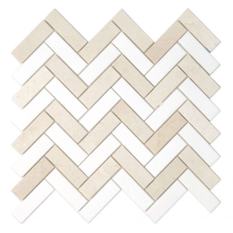 Elysium - Herringbone Marfil 11 in. x 12.5 in. Marble Mosaic