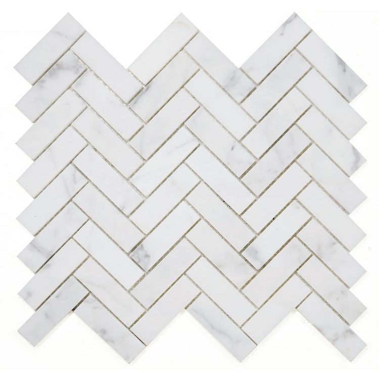 Elysium - Herringbone Calacatta White Honed 11.25 in. x 11.25 in. Marble Mosaic