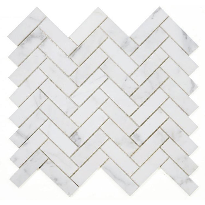Elysium - Herringbone Calacatta White Honed 11.25 in. x 11.25 in. Marble Mosaic
