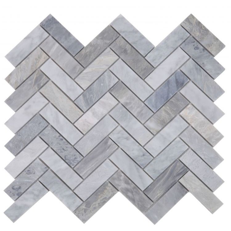 Elysium - Herringbone Italian Grey 11 in. x 12.5 in. Marble Mosaic