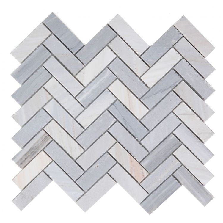 Elysium - Herringbone Italian Blue 11 in. x 12.5 in. Marble Mosaic