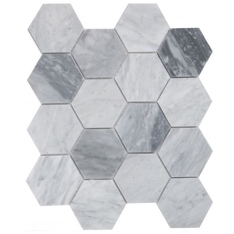 Elysium - Hexagon 3&quot; x 3&quot; Marble Mosaic - Mix Grey Honed