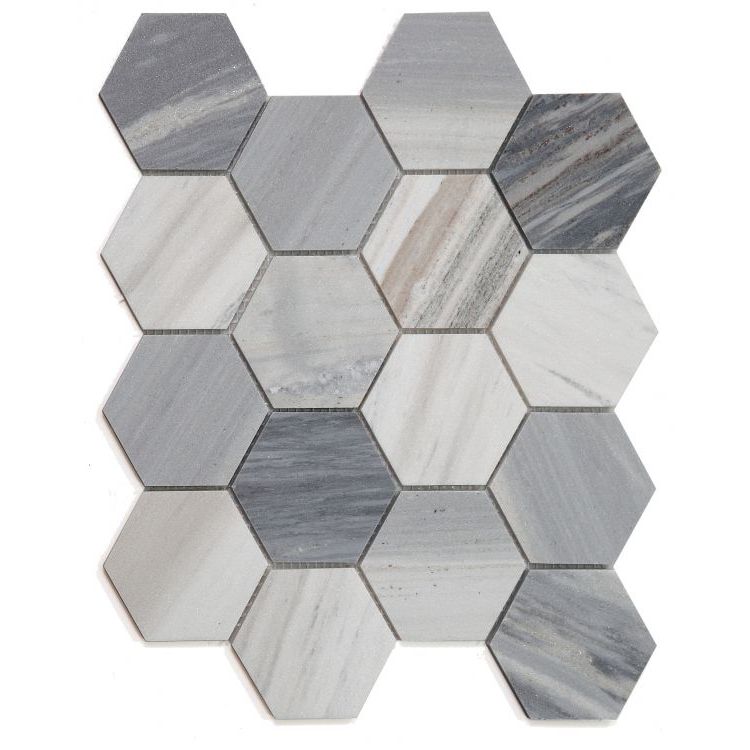 Elysium - Hexagon 3&quot; x 3&quot; Marble Mosaic - Italian Blue